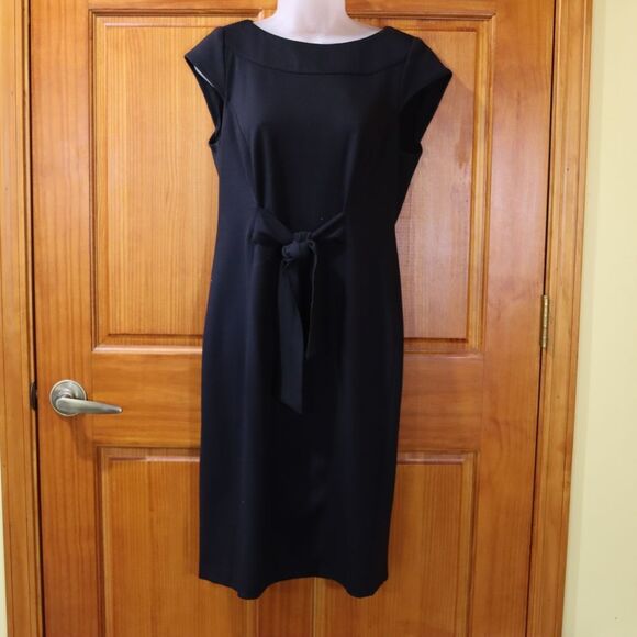 Kay Ungar Black Sheath Tie Front Business Casual Corporate Goth Dress 10 - Picture 2 of 13